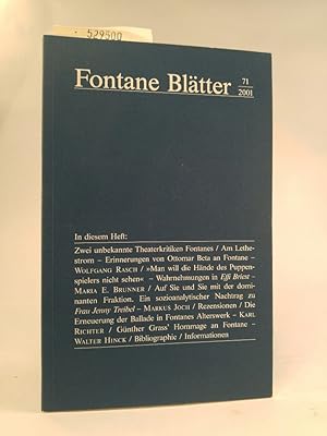 Seller image for Fontane Bltter. 71. 2001. Halbjahresschrift; im Auftrag des Theodor-Fontane-Archivs for sale by ANTIQUARIAT Franke BRUDDENBOOKS