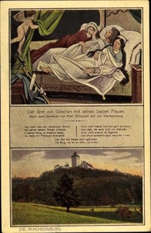 Künstler Ansichtskarte / Postkarte Schneider, Graf von Gleichen mit seinen zwei Frauen im Bett, W...