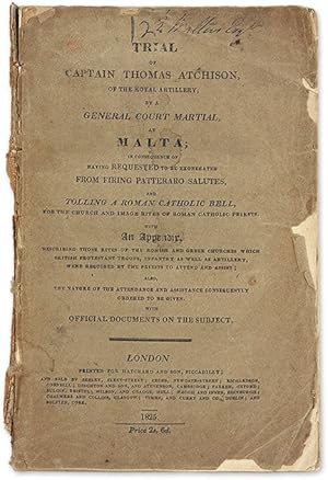 Imagen del vendedor de Trial of Captain Thomas Atchison, of the Royal Artillery, by a . a la venta por The Lawbook Exchange, Ltd., ABAA  ILAB