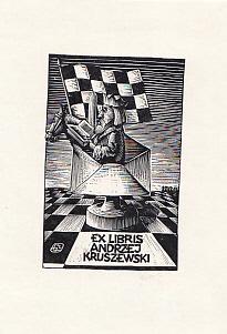 Exlibris (Eigner: Andrzey Kruszewski). Motiv: Schachfigur. Lichtdruck, 11 x 7,5 cm.
