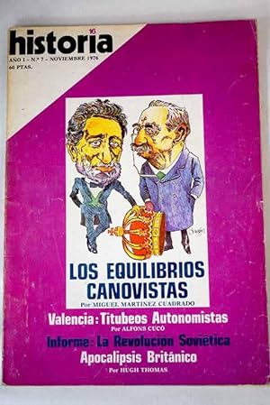 Seller image for Historia 16, Ao 1976, n 7:: Los equilibrios canovistas: la restauracin monrquica fue una solucin poltica impuesta; Hroes y rufianes frente a Napolen: comportamientos antipicos en la guerra de la Independencia; Objetivo: Museo del Prado; Valencia: titubeos autonomistas; La siembra de tempestades: gestacin histrica de la revolucin; Los das rojos; Los cuchillos largos: los bolcheviques y la oposicin (1917-1920); O el leninismo o la derrota; Ch in Shing Huang-Ti: el gran dictador; Juan Domingo Pern: la conquista del poder; Mahoma: batallas decisivas. El poder de los coraischitas, destruido en los combates de Badr y Uhud for sale by Alcan Libros