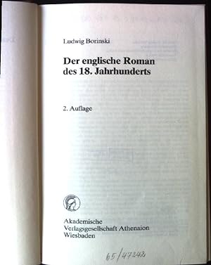 Seller image for Der englische Roman des 18. [achtzehnten] Jahrhunderts. Athenaion-Literaturwissenschaft ; Bd. 15 for sale by books4less (Versandantiquariat Petra Gros GmbH & Co. KG)