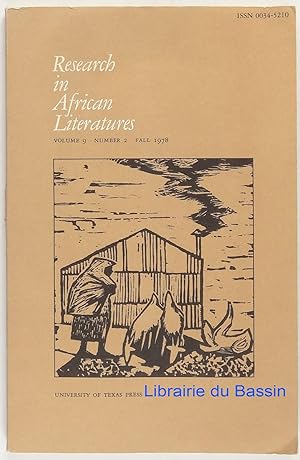 Imagen del vendedor de Research in African Literatures Volume 9 Number 2 a la venta por Librairie du Bassin