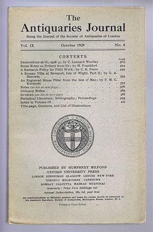 Bild des Verkufers fr The Antiquaries Journal, Being the Journal of the Society of Antiquaries of London, Vol IX, No. 4, October 1929 zum Verkauf von Bailgate Books Ltd