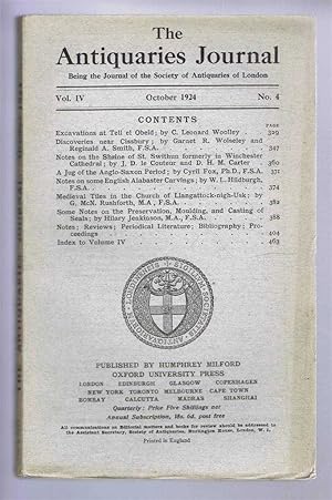 Image du vendeur pour The Antiquaries Journal, Being the Journal of the Society of Antiquaries of London, Vol IV, No. 4, October 1924 mis en vente par Bailgate Books Ltd