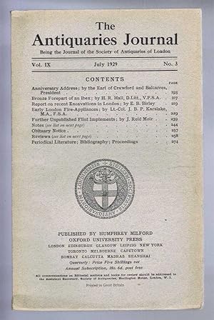 Bild des Verkufers fr The Antiquaries Journal, Being the Journal of the Society of Antiquaries of London, Vol IX, No. 3, July 1929 zum Verkauf von Bailgate Books Ltd