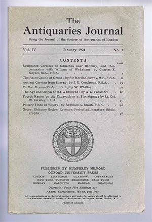 Image du vendeur pour The Antiquaries Journal, Being the Journal of the Society of Antiquaries of London, Vol IV, No. 1, January 1924 mis en vente par Bailgate Books Ltd