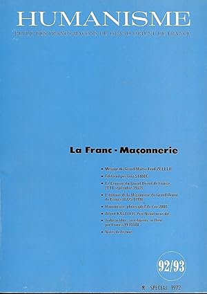 Seller image for Revue Humanisme revue des Francs-maons du Grand-Orient de France 92/93 Numro spcial 1972 sur la Franc-maonnerie for sale by LES TEMPS MODERNES