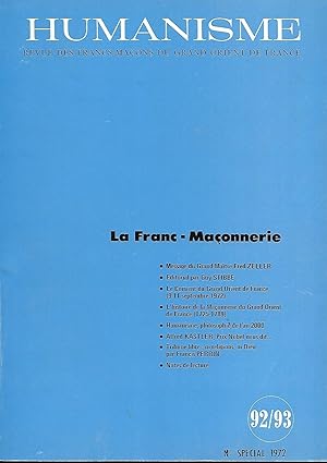 Image du vendeur pour Revue Humanisme revue des Francs-maons du Grand-Orient de France 92/93 Numro spcial 1972 sur la Franc-maonnerie mis en vente par LES TEMPS MODERNES