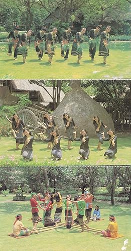 Hill Tribes Bamboo Dancing Dance North Thailand 3x Postcard s