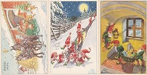 Swedish Christmas Dwarf Elves God Jul 3x Postcard s