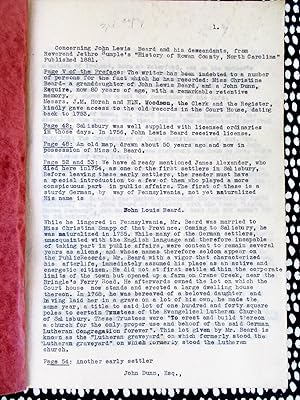 North Carolina Genealogy JOHN LEWIS BEARD & DESCENDANTS Hand Typed Carbon Copy