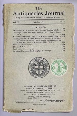 Image du vendeur pour The Antiquaries Journal, Being the Journal of the Society of Antiquaries of London, Vol X, No. 4, October 1930 mis en vente par Bailgate Books Ltd