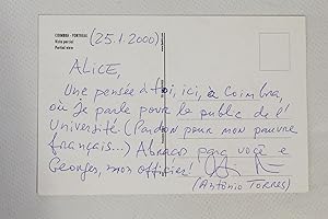 Bild des Verkufers fr Carte postale autographe signe adresse  sa traductrice en franais Alice Raillard zum Verkauf von Librairie Le Feu Follet