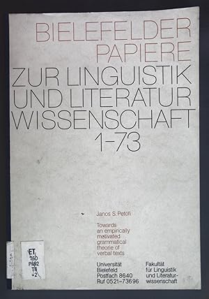 Imagen del vendedor de Towards an empirically motivated Grammatical Theory of Verbal Texts. Bielefelder Papiere - Zur Linguistik und Literaturwissenschaft: Heft 1. a la venta por books4less (Versandantiquariat Petra Gros GmbH & Co. KG)