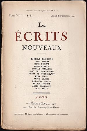 Bild des Verkufers fr LES CRITS NOUVEAUX N 8-9 - tome VIII - aot-septembre 1921. zum Verkauf von Librairie Le Livre Penseur