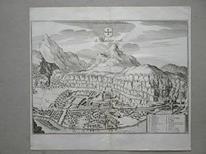 ST MORITZ IM ENGADIN, anno 1655, ORIGINALER KUPFERSTICH MERIAN -rara-- "S. Maurise In Wallis - Sa...