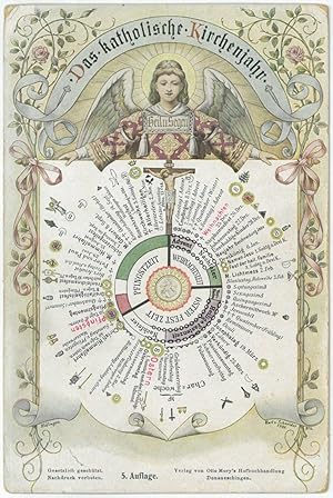 KALENDER. - Kirchenjahr. "Das katholische Kirchenjahr". Ein Engel hält eine ausgerollte Anschauun...