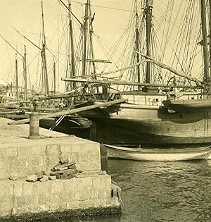 Russia Crimea Yalta Jalta Docks Sailboats Old NPG Stereo Photo 1900