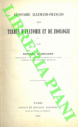 Bild des Verkufers fr Glossaire allemand-franais des termes d'Anatomie et de Zoologie. zum Verkauf von Libreria Piani