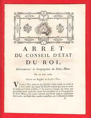 Seller image for ARRT DU CONSEIL D'TAT DU ROI, CONCERNANT la Congrgation de Saint-Maur. Du 10 aot 1769. for sale by Pierre Raymond