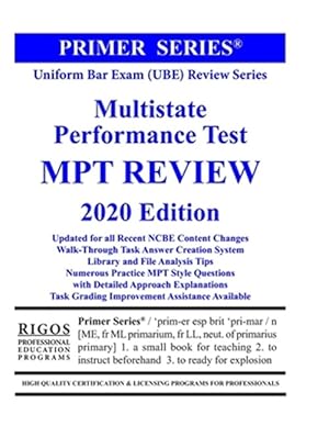 Seller image for Rigos Primer Series Uniform Bar Exam Ube Review Series Multistate Performance Test Mpt Review for sale by GreatBookPrices