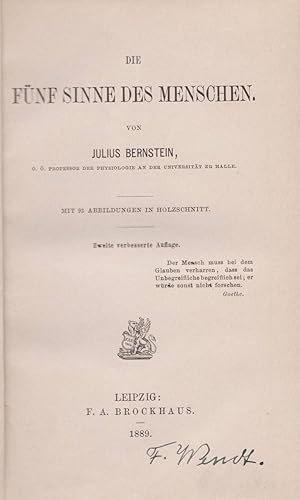 Die fünf Sinne des Menschen. Mit 93 Abbildungen in Holzschnitt.