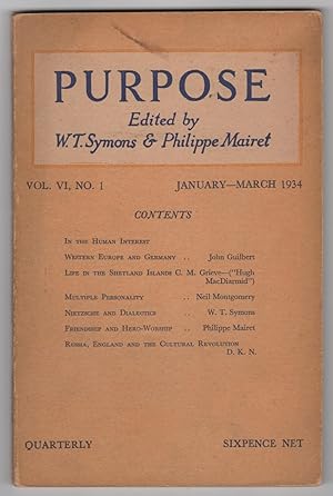 Bild des Verkufers fr Purpose : A Quarterly Magazine, Volume 6, Number 1 (VI; January-March 1934) zum Verkauf von Philip Smith, Bookseller