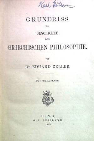 Bild des Verkufers fr Grundriss der Geschichte der griechischen Philosophie zum Verkauf von books4less (Versandantiquariat Petra Gros GmbH & Co. KG)