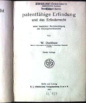 Image du vendeur pour Die patentfhige Erfindung und das Erfinderrecht unter besonderer Bercksichtigung des Unionspriorittsrechts. Beitrge zum Patentrecht, Band I. mis en vente par books4less (Versandantiquariat Petra Gros GmbH & Co. KG)