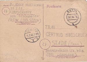 Nachläufer. Dienstgruppen und Interniertenpost. Normale Postkarte. Abgestempelt Eutin 6.7.1945.