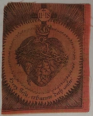 Seller image for IHS. Herz Jesu, erbarme dich unser. Gnadenbild auf Seide. Kupferstich um 1800, 5,6 x 7,1 cm for sale by Antiquariat Johannes Mller