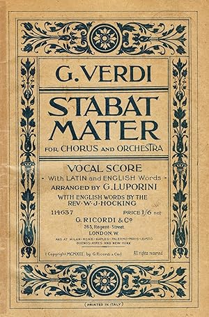 Imagen del vendedor de Stabat Mater For Chorus And Orchestra : a la venta por Sapphire Books