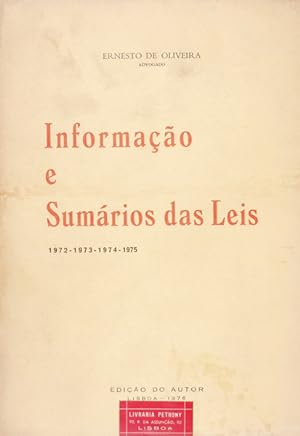 Bild des Verkufers fr INFORMAO E SUMRIO DAS LEIS. 1972, 1973, 1974, 1975. zum Verkauf von Livraria Castro e Silva