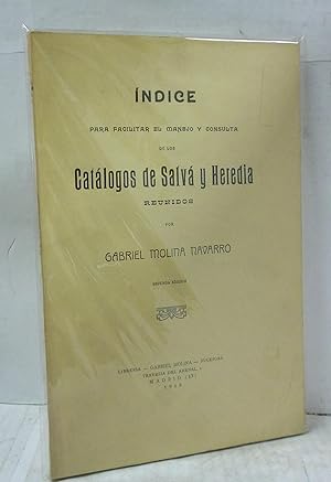 Image du vendeur pour INDICE PARA FACILITAR EL MANEJO Y CONSULTA DE LOS CATALOGOS DE SALVA Y HEREDIA mis en vente par LIBRERIA  SANZ