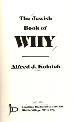 Seller image for THE JEWISH BOOK OF WHY for sale by By The Way Books