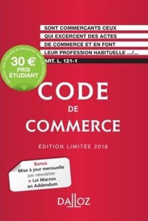 Image du vendeur pour code de commerce (dition 2016) mis en vente par Chapitre.com : livres et presse ancienne