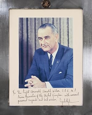 Immagine del venditore per Colour photographic portrait of Lyndon B. Johnson, 36th POTUS, in characteristic pose. venduto da Shapero Rare Books