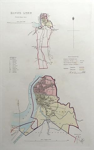 Antique Map KING'S LYNN, NORFOLK, England, Street Plan, Dawson Original 1832