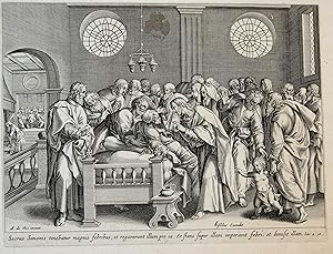 Bild des Verkufers fr [Original engraving/gravure] 'Socrus Simonis tenebatur magnis febribus'; Christ healing St. Peter's mother-in-law; Christus geneest de schoonmoeder van St. Petrus. zum Verkauf von Antiquariaat Arine van der Steur / ILAB