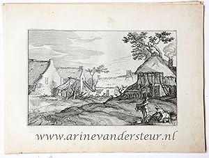 Antique print, etching | Farmyard / Boerderij met erf, published 1620, 1 p.