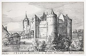 [Original etching/ets by Claes Jansz Visscher] The castle in Muiden/Het kasteel in Muiden. Date o...