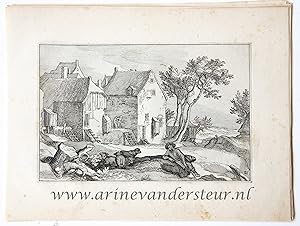 [Original etching/ets] A farmyard/Een boerderij erf.