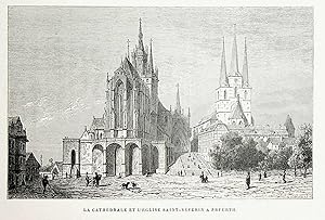 ERFURT, Erfurter Dom und Severikirche Thüringen, Ansicht ca. 1865