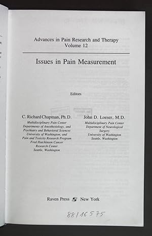 Imagen del vendedor de Issues in Pain Measurement. Advances in Pain Research & Therapy: Vol. 12. a la venta por books4less (Versandantiquariat Petra Gros GmbH & Co. KG)