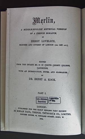 Imagen del vendedor de Merlin - A Middle-English metrical Version of a French Romance. a la venta por books4less (Versandantiquariat Petra Gros GmbH & Co. KG)