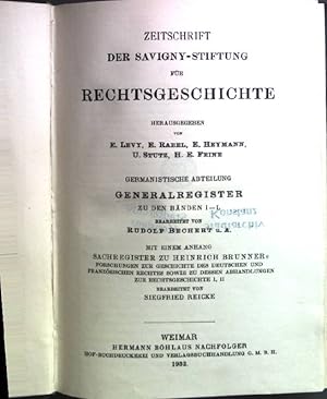 Seller image for Zeitschrift der Savigny-Stiftung fr Rechtsgeschichte. Germanistische Abteilung Generalregister zu den Bnden I - L for sale by books4less (Versandantiquariat Petra Gros GmbH & Co. KG)