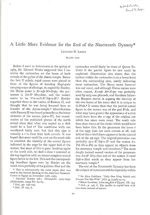 Imagen del vendedor de A Little More Evidence for the End of the Nineteenth Dynasty. (Journal of the American Research Center in Egypt). a la venta por Librarium of The Hague