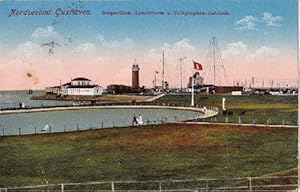 Bild des Verkufers fr Nordseebad Cuxhaven. Seepavillon, Leuchtturm u. Telegraphen-Gebude. Ansichtskarte in farbigem Lichtdruck. Abgestempelt Cuxhaven 07.07.1913. zum Verkauf von Antiquariat Heinz Tessin