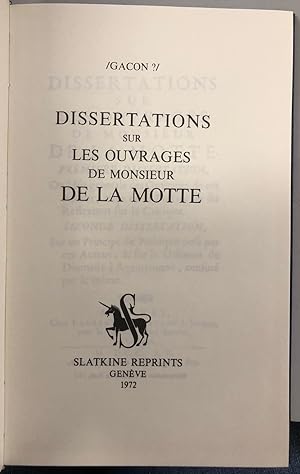 DISSERTATIONS SUR LES OUVRAGES DE MONSIEUR DE LA MOTTE